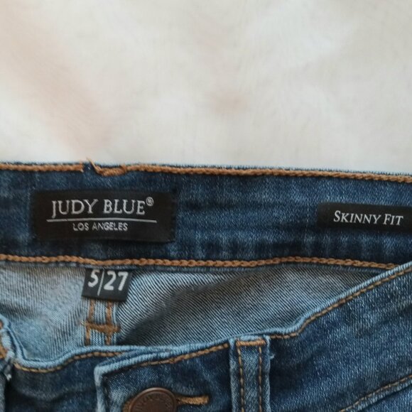 Judy Blue Los Angeles Skinny Fit Distressed Plaid Print Accent Y2k Grunge Jeans - Picture 8 of 9
